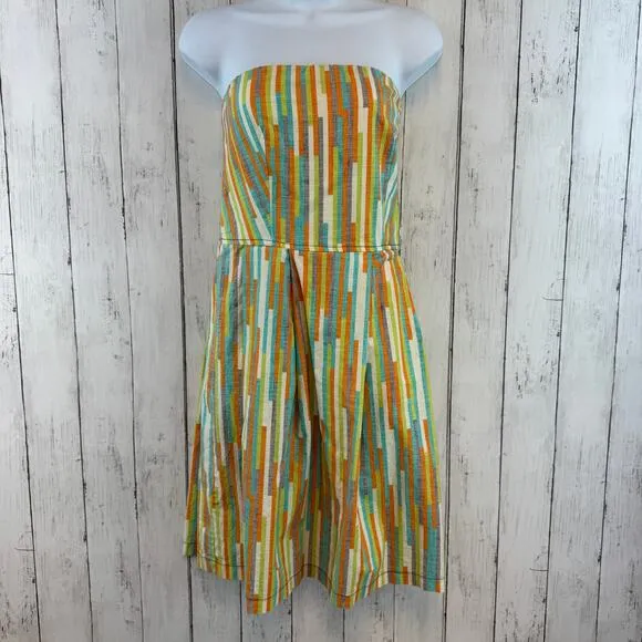 Beebop &amp; Wally NYC Multi Stripe Zoe Cotton Dress Strapless Sundress Size Medium