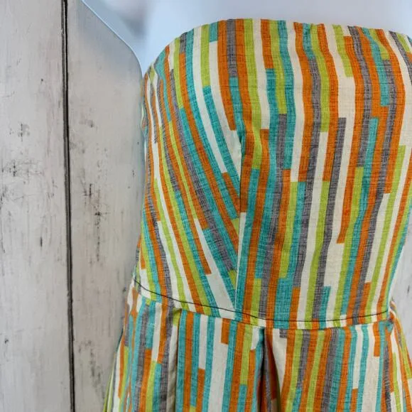 Beebop &amp; Wally NYC Multi Stripe Zoe Cotton Dress Strapless Sundress Size Medium