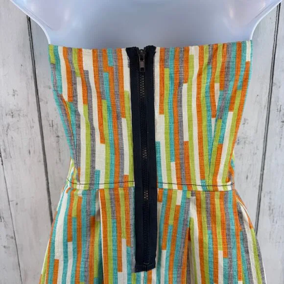 Beebop &amp; Wally NYC Multi Stripe Zoe Cotton Dress Strapless Sundress Size Medium