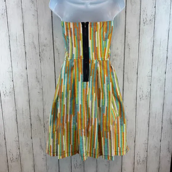 Beebop &amp; Wally NYC Multi Stripe Zoe Cotton Dress Strapless Sundress Size Medium