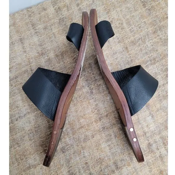 Beek Finch Handmade Leather Slide Sandals Black Ring Tan Women’s Size 11