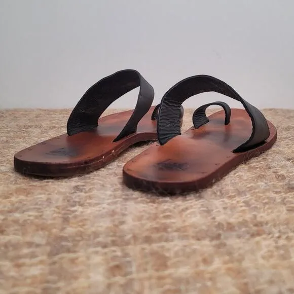 Beek Finch Handmade Leather Slide Sandals Black Ring Tan Women’s Size 11