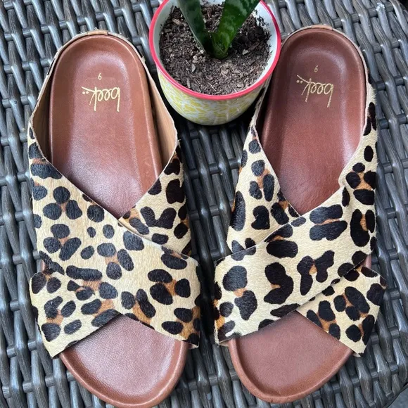 Beek Robin Genuine Calf Hair Slide Sandal in Leopard