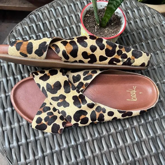 Beek Robin Genuine Calf Hair Slide Sandal in Leopard