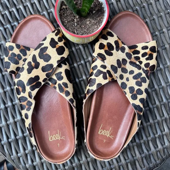 Beek Robin Genuine Calf Hair Slide Sandal in Leopard