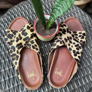 Beek Robin Genuine Calf Hair Slide Sandal in Leopard