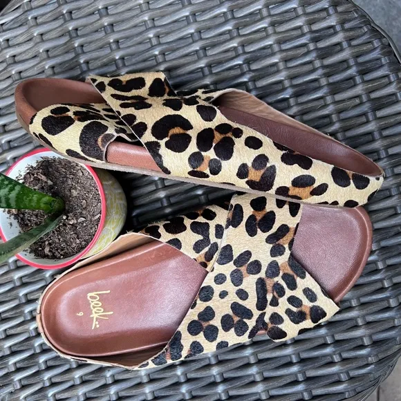 Beek Robin Genuine Calf Hair Slide Sandal in Leopard