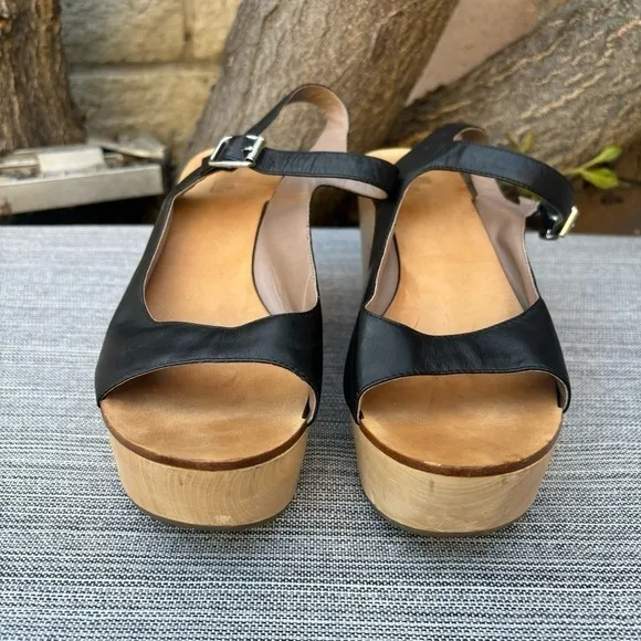 BELLE BY SIGERSON MORRISON Black Leather Wooden Platform Wedge Sandals Size 10