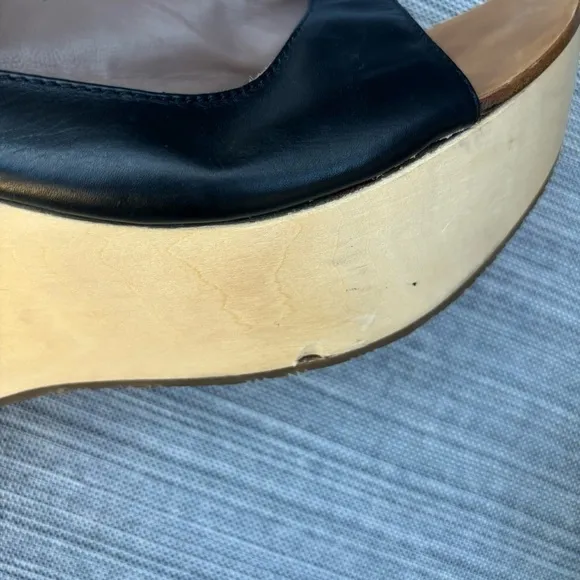BELLE BY SIGERSON MORRISON Black Leather Wooden Platform Wedge Sandals Size 10