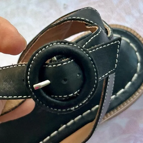 Bernardo Alexis Black Antique Calf Leather Ankle Strap Sandals Size 8.5