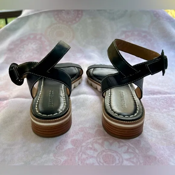 Bernardo Alexis Black Antique Calf Leather Ankle Strap Sandals Size 8.5