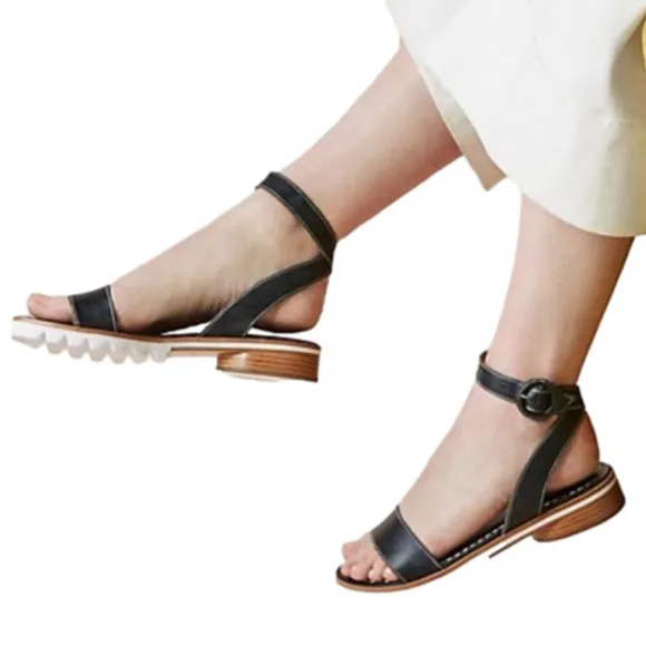 Bernardo Alexis Black Antique Calf Leather Ankle Strap Sandals Size 8.5