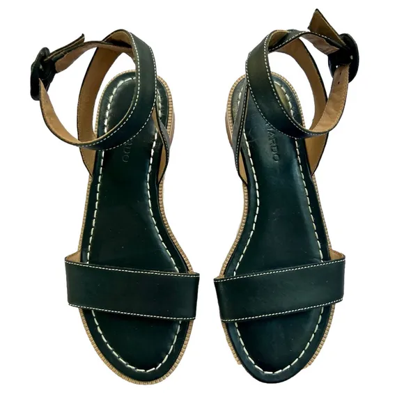 Bernardo Alexis Black Antique Calf Leather Ankle Strap Sandals Size 8.5