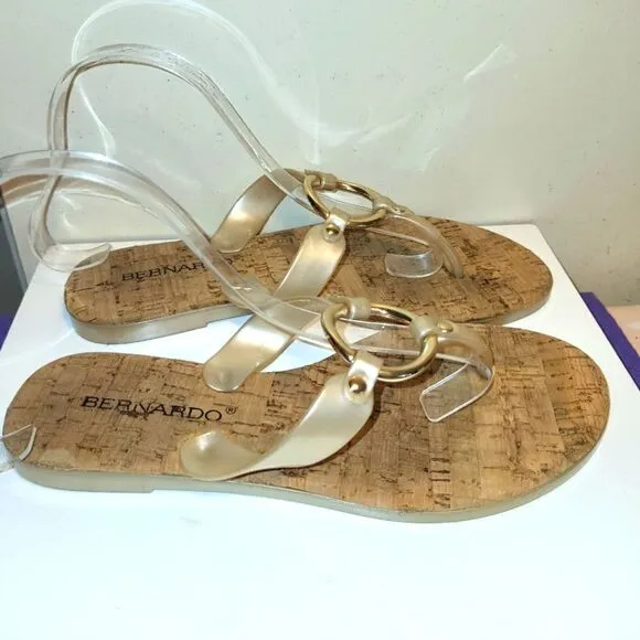 Bernardo &quot;Matrix&quot; Thong Jelly O-Ring Cork Taupe Sandals Sz.10 MSRP $109