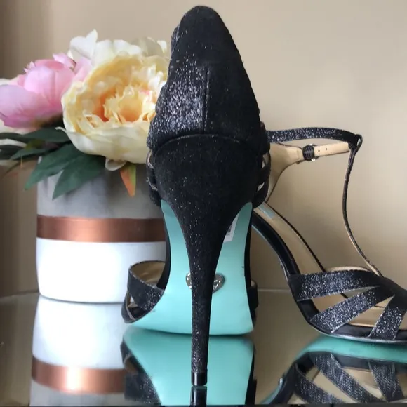 BETSEY JOHNSON Black Glitter Heels Sandals