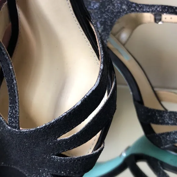 BETSEY JOHNSON Black Glitter Heels Sandals