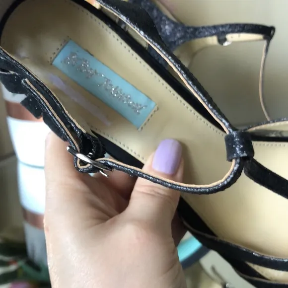 BETSEY JOHNSON Black Glitter Heels Sandals