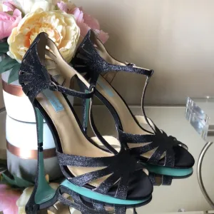 BETSEY JOHNSON Black Glitter Heels Sandals