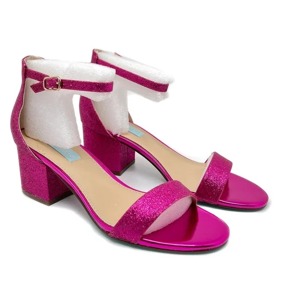 Betsey Johnson Blue Evening Sandal Miri Glitter Fuchsia Pink Block Heel …