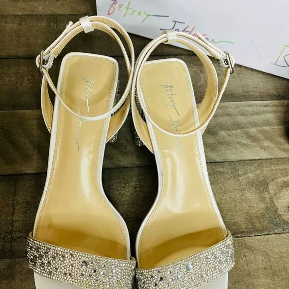 Betsey Johnson Crystal Embellished Block Heel Platform Sandals 9M