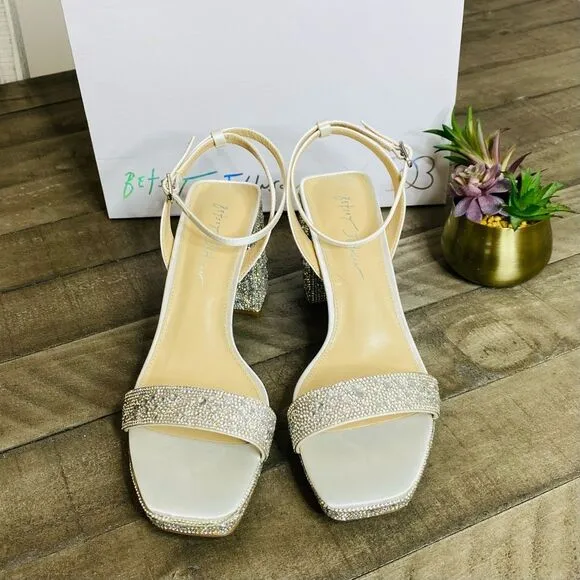 Betsey Johnson Crystal Embellished Block Heel Platform Sandals 9M