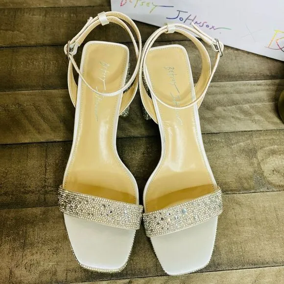 Betsey Johnson Crystal Embellished Block Heel Platform Sandals 9M