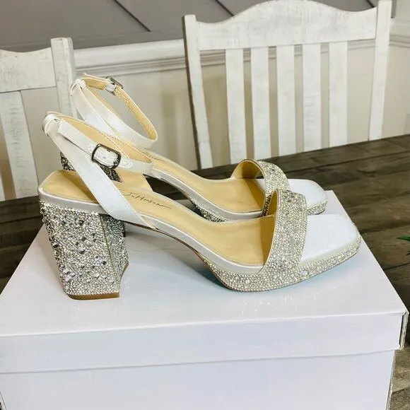 Betsey Johnson Crystal Embellished Block Heel Platform Sandals 9M