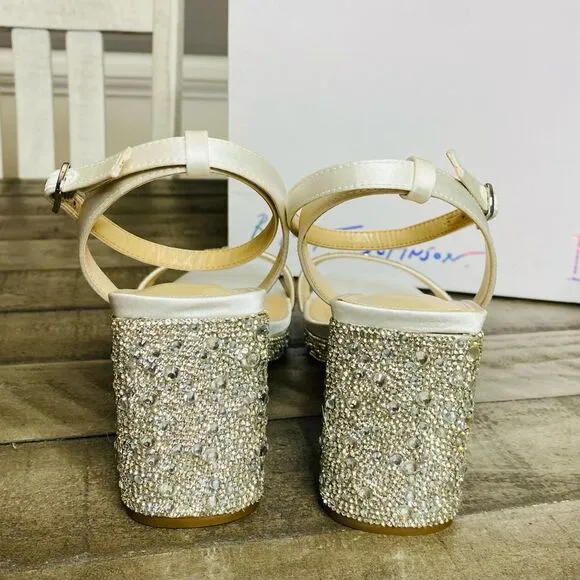 Betsey Johnson Crystal Embellished Block Heel Platform Sandals 9M
