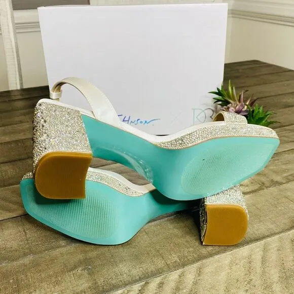 Betsey Johnson Crystal Embellished Block Heel Platform Sandals 9M
