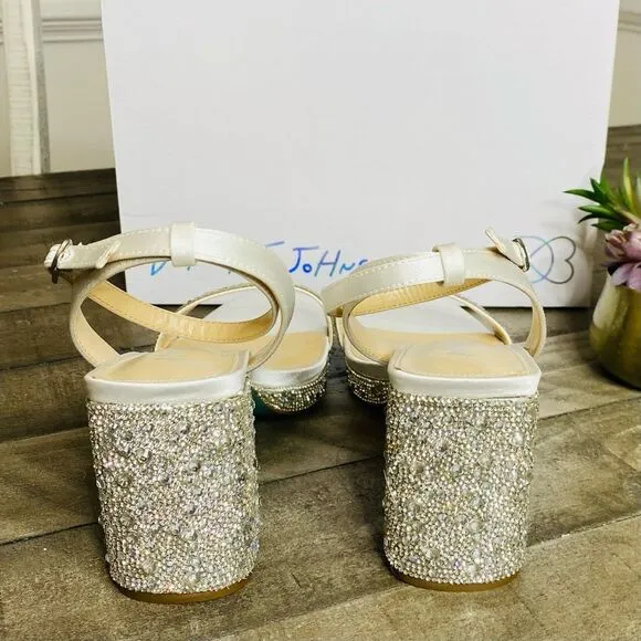 Betsey Johnson Crystal Embellished Block Heel Platform Sandals 9M