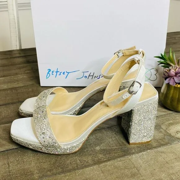 Betsey Johnson Crystal Embellished Block Heel Platform Sandals 9M