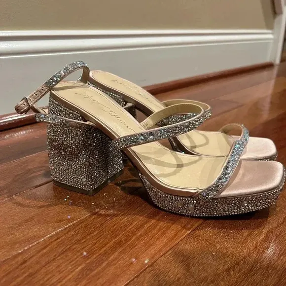 Betsey Johnson Denni Heeled Rhinestone Platform Sandals - Women’s Size 6.5