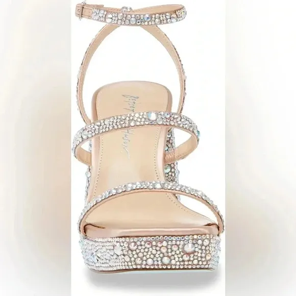 Betsey Johnson Denni Heeled Rhinestone Platform Sandals - Women’s Size 6.5