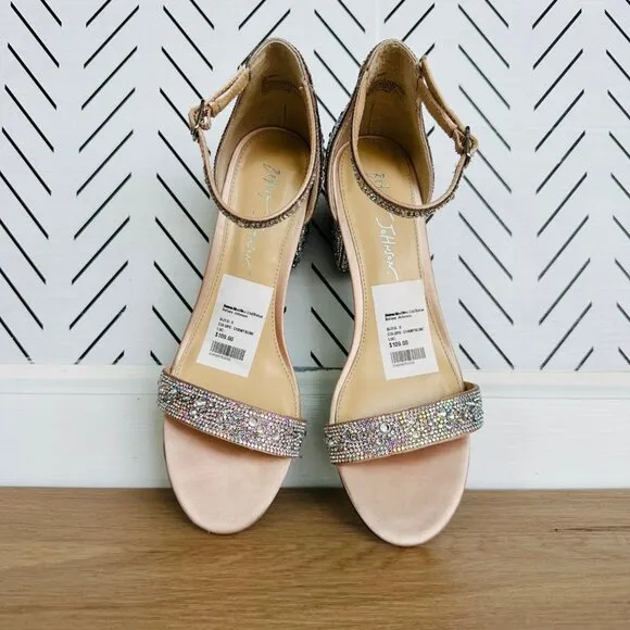 ❤️❤️❤️Betsey Johnson Mari Block Heel Dress Sandals Rhinestone Silver Blue Party