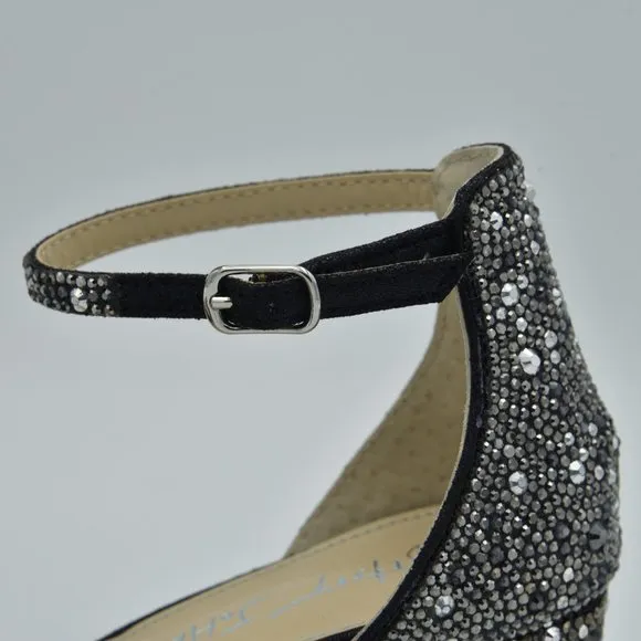 Betsey Johnson Mari Block Heel Sandals, Black, Rhinestones, Women's Size 6 Wide