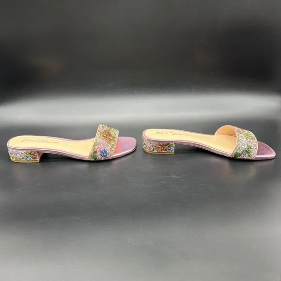 Betsey Johnson Pink Sunny Floral Slide Sandals Embellished Rhinestones Size 8.5