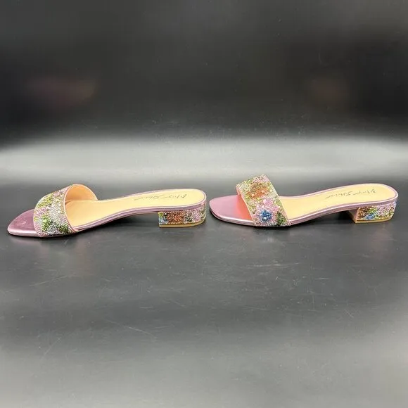 Betsey Johnson Pink Sunny Floral Slide Sandals Embellished Rhinestones Size 8.5