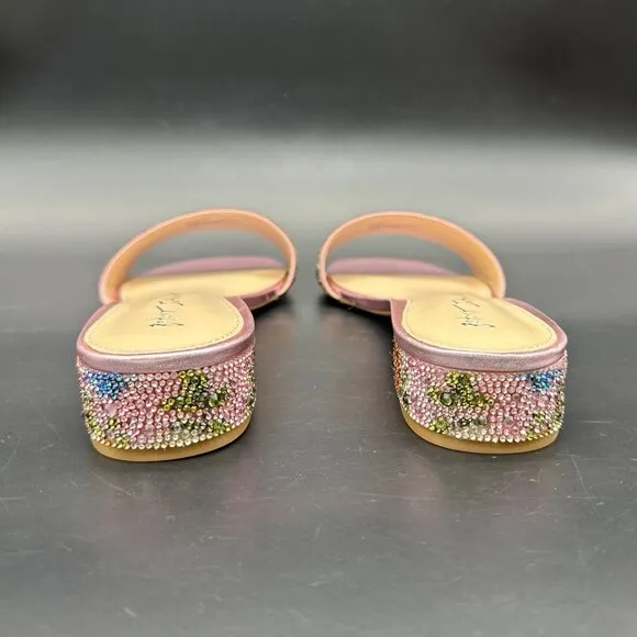 Betsey Johnson Pink Sunny Floral Slide Sandals Embellished Rhinestones Size 8.5