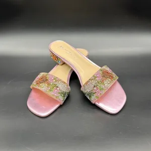 Betsey Johnson Pink Sunny Floral Slide Sandals Embellished Rhinestones Size 8.5