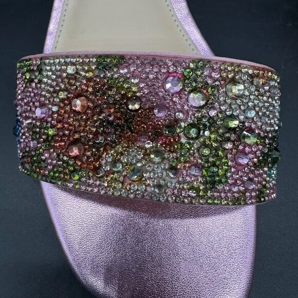 Betsey Johnson Pink Sunny Floral Slide Sandals Embellished Rhinestones Size 8.5