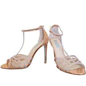 Betsey Johnson Ruby Rose Gold Rhinestone Strappy Heels Size 10