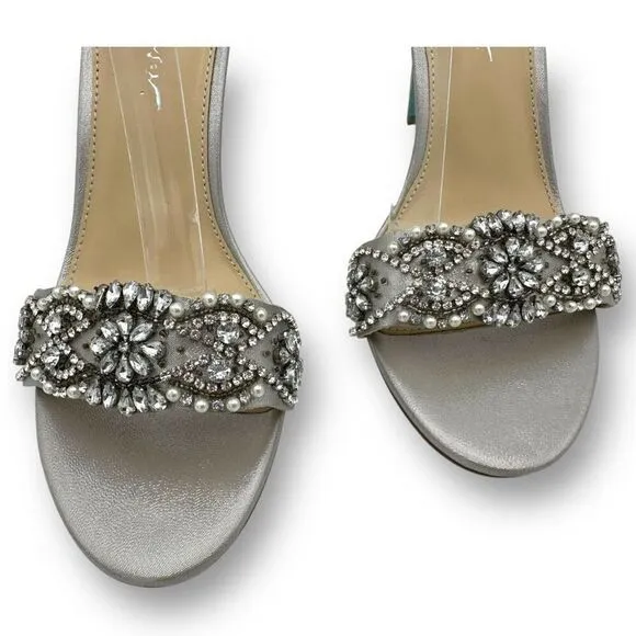 Betsey Johnson Womens Gina Embellished Rhinestone Sandals Silver Size 10M