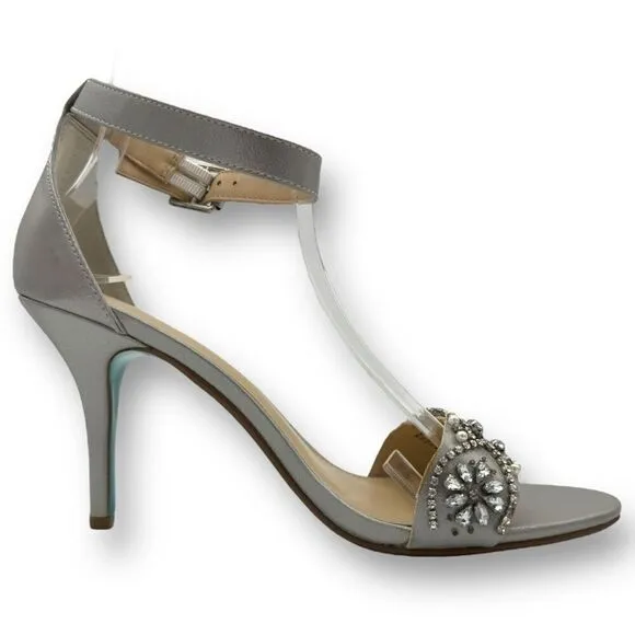 Betsey Johnson Womens Gina Embellished Rhinestone Sandals Silver Size 10M