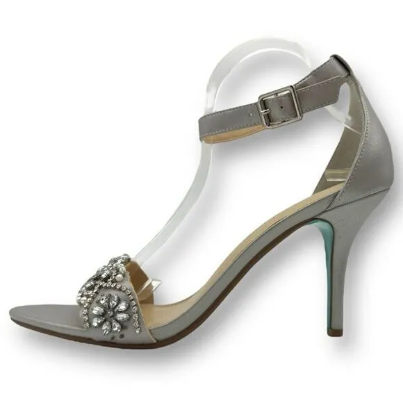 Betsey Johnson Womens Gina Embellished Rhinestone Sandals Silver Size 10M