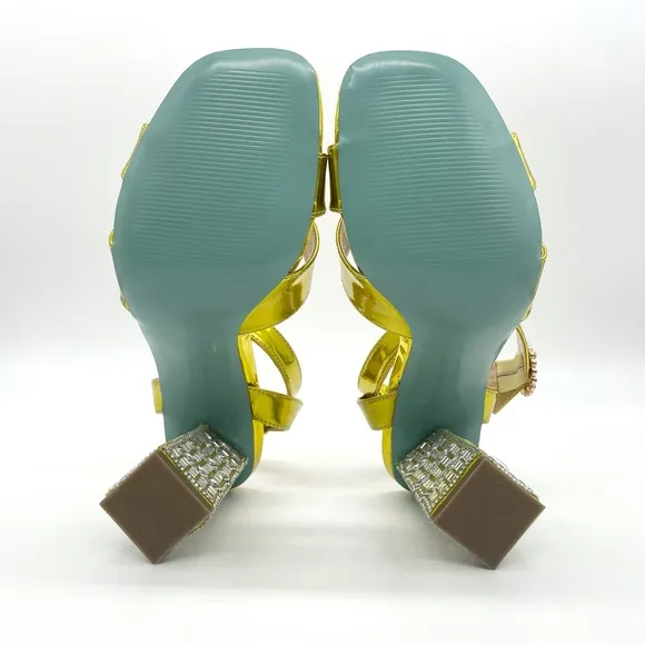 Betsey Johnson Women's Sb-Bell Heel Silver Rhinestones Gold Sandals