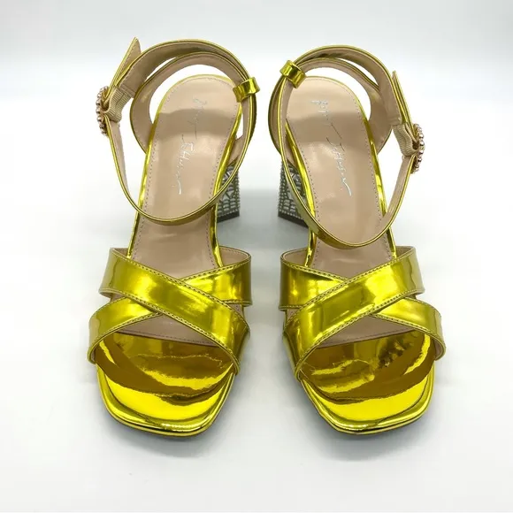Betsey Johnson Women's Sb-Bell Heel Silver Rhinestones Gold Sandals
