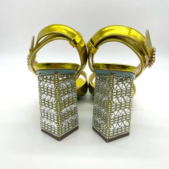 Betsey Johnson Women's Sb-Bell Heel Silver Rhinestones Gold Sandals
