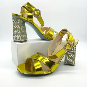 Betsey Johnson Women's Sb-Bell Heel Silver Rhinestones Gold Sandals