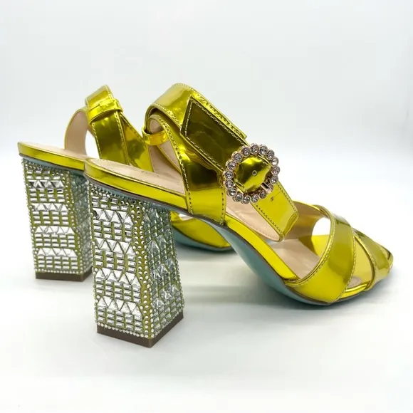 Betsey Johnson Women's Sb-Bell Heel Silver Rhinestones Gold Sandals