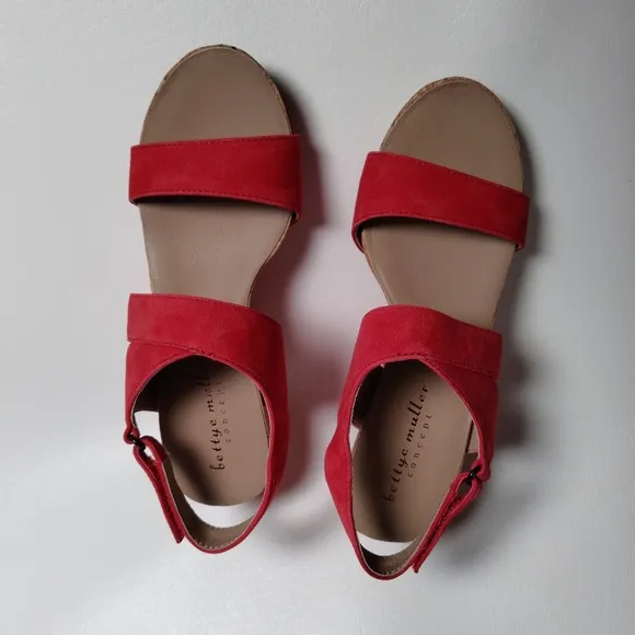 Bettye Muller Red Wedge Sandals, Size 7.5
